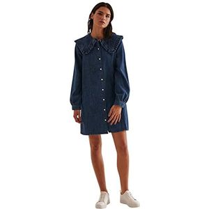 NA-KD Denim jurk met ruches voor dames, casual, Mid Blauw, 34