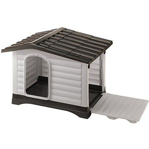 Ferplast 87257099 DOGVILLA 110, Hondenkennel voor buiten met zijpaneel dat open kan, Slag- en UV-bestendig thermoplastisch hars, grijs/zwart, 111 x 84 h 79 cm, L