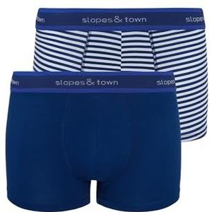 Slopes and Town Bamboo Boxer Shorts Navy Blue/Blue Stripes (2-Pack), blauw, M