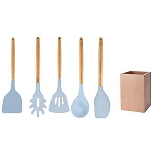 Fackelmann 30178 set van 5 keukengerei, keukenlepels en spatels en hun standaard van hout, siliconen FSC-hout, 32 cm