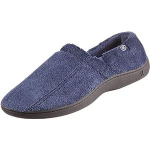 isotoner Heren Terry Mocassin Slipper met Memory Foam voor Binnen/Outdoor Comfort en Boog Ondersteuning, marineblauw, 44/45.5 EU