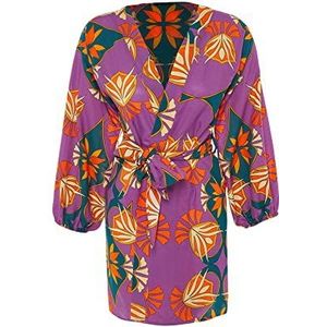 Trendyol Dames kimono & kaftan-veelkleurig-regulier, Paars-Multicolor, XL