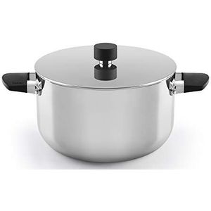 Castey B-O24 Trimetal Inductie Diepe Braadpan met Deksel en Siliconen Zijhandvat, 24 cm, Roestvrij Staal Zilver