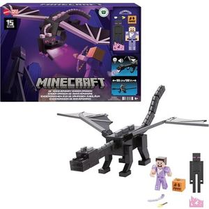 Mattel Minecraft Enderdraak, set actiefiguren, licht, geluid en mist, met Steve en Enderman, figuren op schaal van 8,25 cm HTN25
