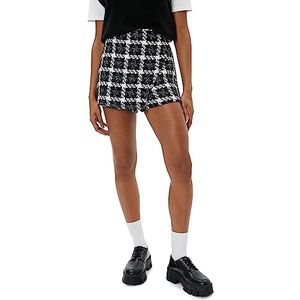 Koton Women Wrap Over Tweed Rits Detail Mini Skort, 9C9 (Black Check), 36