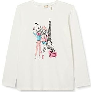Koton T-shirt voor meisjes, bedrukt met lange mouwen, ronde hals, katoen, Off White (001), 3-4 jaar
