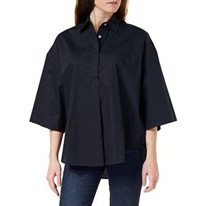 French Connection Dames Rhodos Duurzame Poplin Korte Mouw Popover Button Down Shirt, Marine, S, Marinier, S