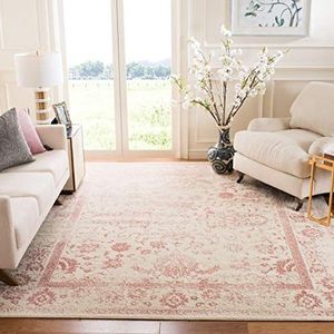 SAFAVIEH Distressed Vintage tapijt voor woonkamer, eetkamer, slaapkamer - Adirondack Collection, korte pool, ivoor en roos, 122 x 183 cm