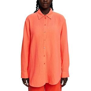 ESPRIT Seersucker overhemd van katoen, Coral Oranje, S