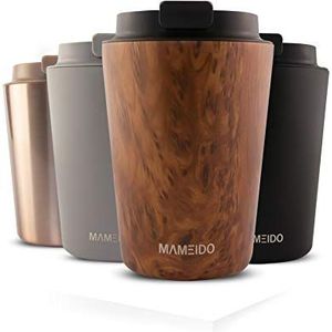 MAMEIDO Thermosbeker 350ml Oak Wood - Koffiemok gemaakt van roestvrij staal dubbelwandig geïsoleerd, lekvrij - Coffee to go Mok