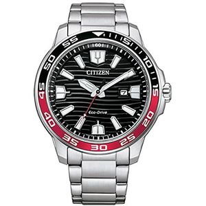 Citizen Heren analoog Eco-Drive horloge met roestvrijstalen armband, zilver/zwart, Eén maat, armband