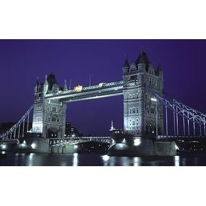 Rasch Behang 849103 - Fotobehang op vlies met brug in Engeland in zwart, blauw, paars en grijs uit de collectie Magicwalls - 2,65 m x 4,24 m (L x B)