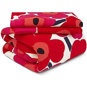 Marimekko Kingsize dekbedovertrekset, katoenen beddengoed met bijpassende kussenslopen met knoopsluiting, woondecoratie voor ieder seizoen, rood (Unikko Red, kingsize)