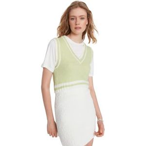 Trendyol Dames V-hals Colorblock Regular Sweater Vest, Mint, M, Munt, M
