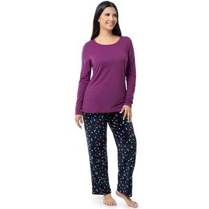 Fruit of the Loom Dames Sueded Jersey Crew Top en Fleece Pant Sleep Set, Bessen/Multi Confetti, L