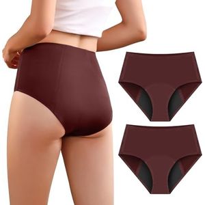 Carer Incontinentieslips voor dames, met hoog absorptievermogen, menstruatie-ondergoed voor dag en nachtbescherming, hoog getailleerde beschermende menstruatieslips, 50 ml tot 100 ml, wijnrood, maat M