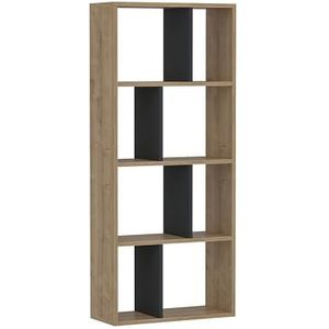 WELL HOME MOBILIARIO & DECORACIÓN Decoratieve boekenkast voor woonkamer of slaapkamer, melamine gecoate spaanplaat, kleur: saffier eiken, antraciet, 140 x 60 x 25 cm