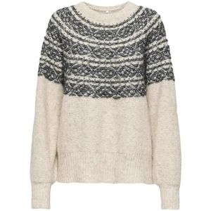 ONLY - ONLSIDONA LIFE LS JQ O-NECK KNT - Dames Trui - Beige - Gemêleerd
