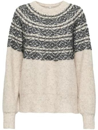 ONLY - ONLSIDONA LIFE LS JQ O-NECK KNT - Dames Trui - Beige - Gemêleerd