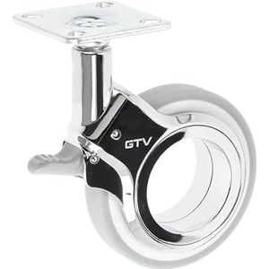 GTV - Meubelwielen GIRA | zwenkwielen | wielen voor meubels | met rem | diameter 75 mm | van kunststof en staal | verchroomd + grijs mat
