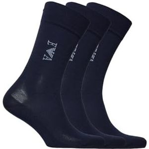 EMPORIO ARMANI MAN'S TONAL LOGO 3-PACK SOKKEN KORT BLAUW TU, Blauw, One size