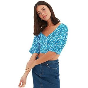 Trendyol Dames getailleerde basic gebreide blouse met vierkante kraag, Blauw, M