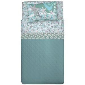 PENSIERI DELICATI Beddengoedset voor Frans bed, 100% katoen, beddengoedset voor Frans bed, 120 x 200 cm, inclusief hoeslaken, laken en 1 kussensloop, gemaakt in Italië, motief: zeegroen