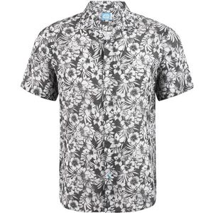 Panareha Men's Hawaiian Linen Floral Aloha Shirt MAUI Black (L)
