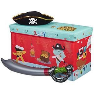 Relaxdays Speelgoedkist - Opvouwbare Poef - Opbergkist Speelgoed - Opbergruimte - Deksel - Piraat