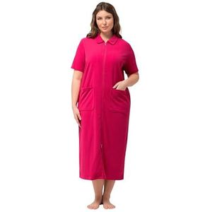 Ulla Popken, Dames grote maten, badjas, hemdkraag, 2-weg rits, halve mouwen, badstof, bes, 46-48