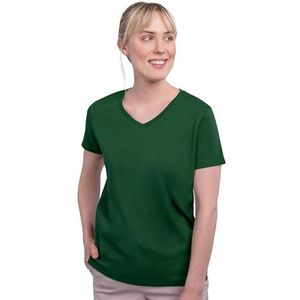 HRM Luxe T-shirt voor dames, met V-hals van 100% biologisch katoen, basic shirt voor dames, wasbaar tot 60 °C, hoogwaardige en duurzame damestops, Bottle-green, XXL
