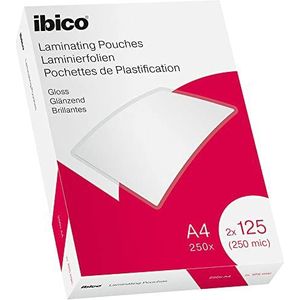 Ibico A4 Lamineerhoezen, 250 Micron (2x125), Erg goede beschermhoes voor documenten en duurzaam, Pak van 250 stuks, Glanzende Afwerking, Kristalhelder, 628605