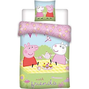 035 Peppa Pig beddengoed voor kinderen/beddengoed Baby Peppa Pig met vrienden, kussensloop 40 x 60 cm + beddengoed 100 x 135 cm, 100% katoen, Oeko-Tex