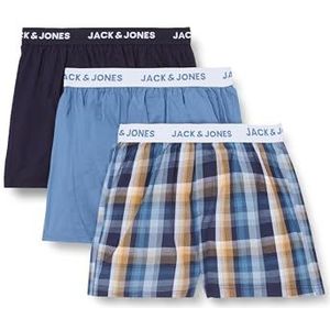 JACLOGAN Woven Boxers, 3 stuks, Navy Blazer/Pack: lichtblauw - oranje ruit, S