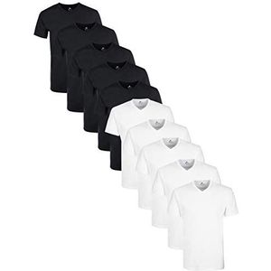 Lower East Heren T-shirt met V-hals, gemaakt van 100% katoen, Zwart/wit, set van 10, S
