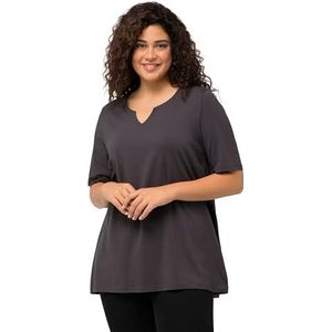 Ulla Popken Dames T-shirt, A-lijn, tuniekhals, shirt met korte mouwen en druppelhals, grafietgrijs, 42-44