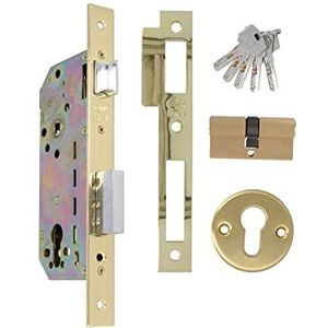 Amig Insteekslot met veiligheidscilinder en sleutelgat + 5 sleutels, voor toegangsdeuren van hout, van messing staal, omkeerbare handgreep, voor handgrepen van 8 mm
