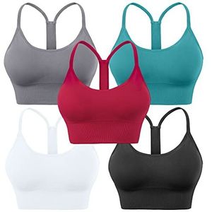 Evercute Sin Costuras Sportbeha voor dames, ondoorzichtig, Zwart Wit Grijs Rood Pauw Blauw 5 Pack, XL