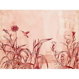 Rasch Behang 100488 100488-fotobehang met rode bloemen en kolibri in aquarellook uit de Young Artists collectie, 2,80 m x 3,72 m (l x b) behang