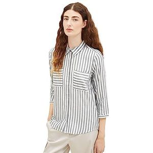 TOM TAILOR Basic damesblouse met strepen en borstzakken, 30577-Navy White Vertical Stripe, 40