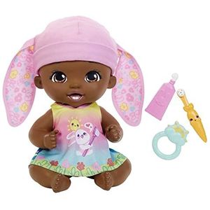 My Garden Baby HGC11 - Tandenpoets Fun Bunny Baby Doll - Roze (30 cm) met 3 accessoires en 2-in-1 omkeerbaar pakje, blauw mutsje, geweldig speelgoedcadeau voor kinderen van 2 jaar en ouder