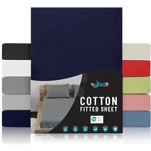 Jersey Katoenen Hoeslakens Donkerblauw - Voor Matras 160 x 200 x 27 cm - Gecertificeerd Vrij van Chemische Producten (OEKO TEX), Hoeslakens met Volledige Elastiek
