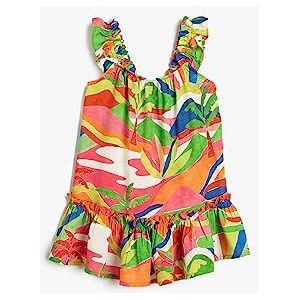 Koton Baybgirls Floral Relax Cut Mouwloze Ruffle Viscose Jurk, oranje design (2d1), 18-24 maanden