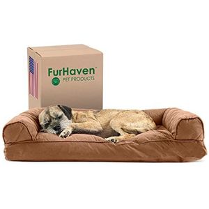 Furhaven Kussen hondenbed voor middelgrote en kleine honden met afneembare kussens en wasbare hoes - gewatteerde bank - geroosterd bruin, medium