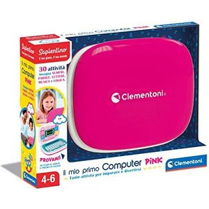 Clementoni - Sapientino-Il Mio Primo roze laptop speelgoed 4 jaar, activiteitencentrum en leercomputer voor kinderen (Italiaanse versie), meerkleurig, 16403