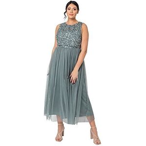 Maya Deluxe Vrouwen Midaxi Jurk Dames Mouwloze Pailletten Hoge Empire Taille Tule Versierd voor Bruiloft Gast Bal Bruidsmeisje, Misty Groen, 50