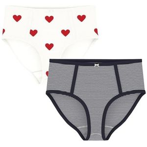 PETIT BATEAU - Set van 2 Hoge Slips - Blauw - Katoen - Bedrukt en Gestreept