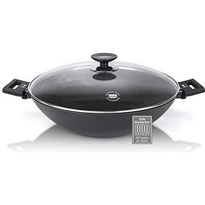 Berndes Alu Induction wok met deksel 36 cm, 6,4 liter, gesmeed aluminium