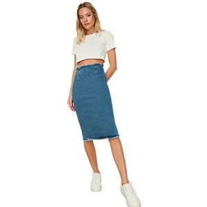 Trendyol Dames Blue Tip Tassels Denim Rok, blauw, 32