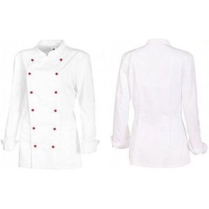 BP kok jas voor dames - levering zonder knoppen - lange mouwen - wit - maat: 44